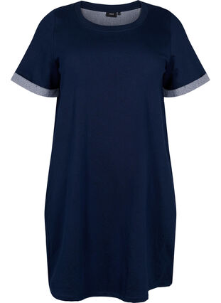 Kjole med korte ermer og splitt, Navy Blazer, Packshot image number 0