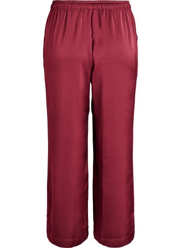 Zizzi Bukse med satenglook, høy midje og vide ben, Mørk Bordeaux, Packshot image number 1