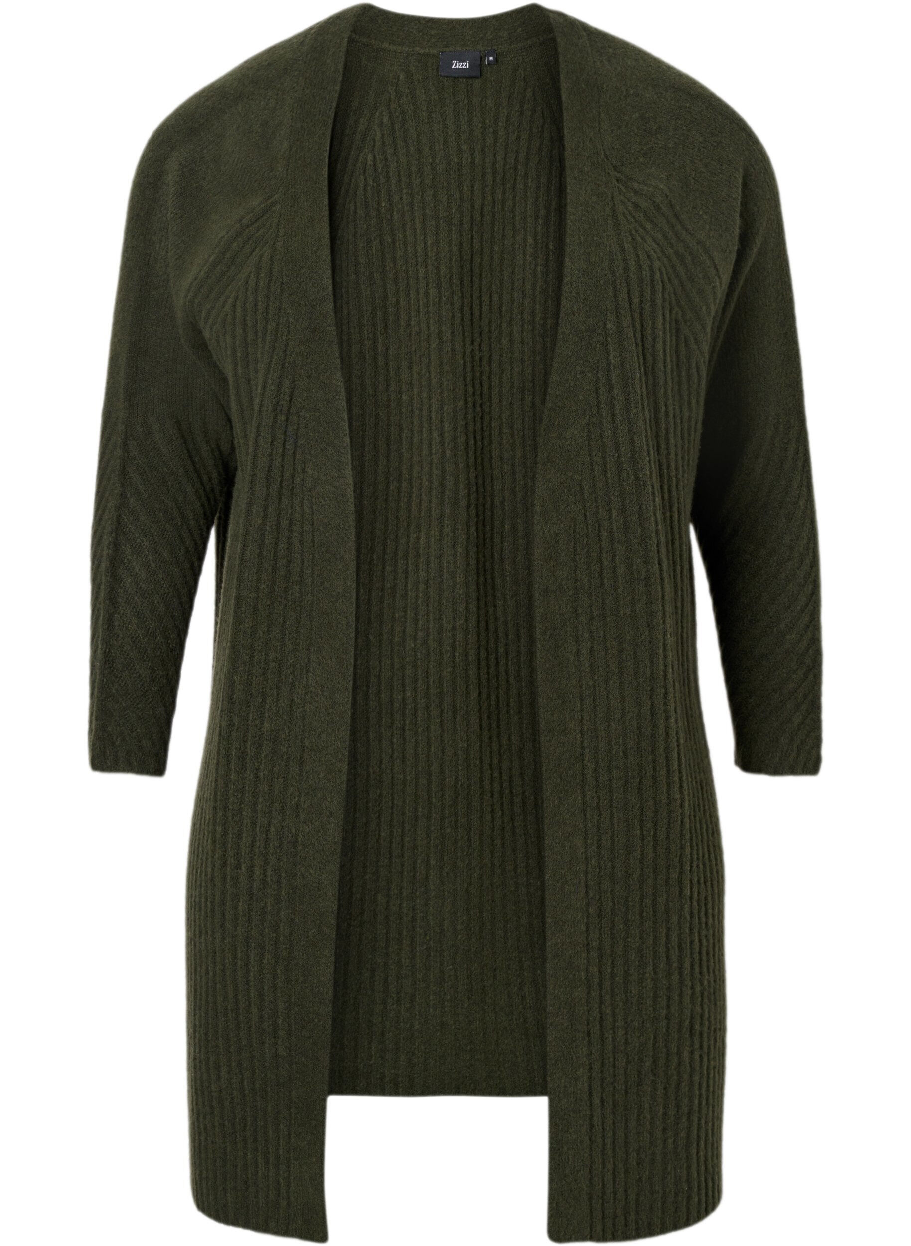 Zizzi Lang cardigan i ribbestrikk, Forest Night Mel., Packshot image number 0