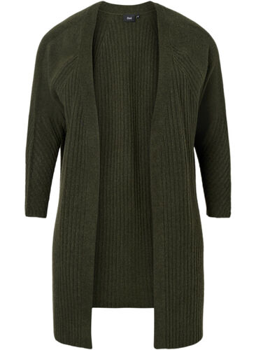 Lang cardigan i ribbestrikk, Forest Night Mel., Packshot image number 0