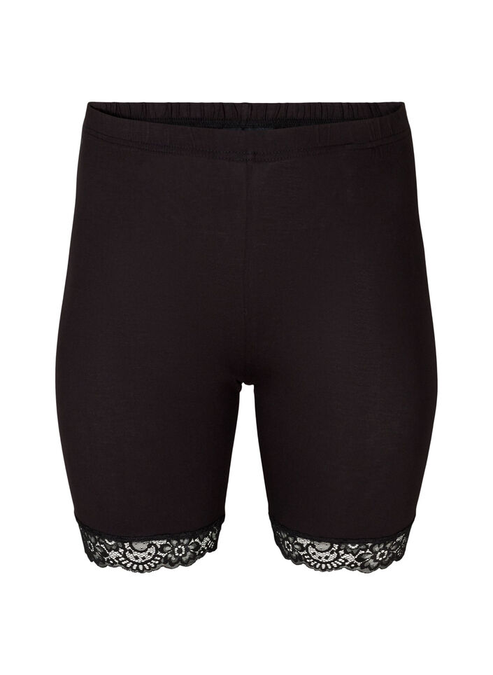 Sykkelshorts med blondekant, Svart, Packshot image number 0