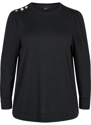 Langermet bluse med skulderdetaljer, Black, Packshot image number 0