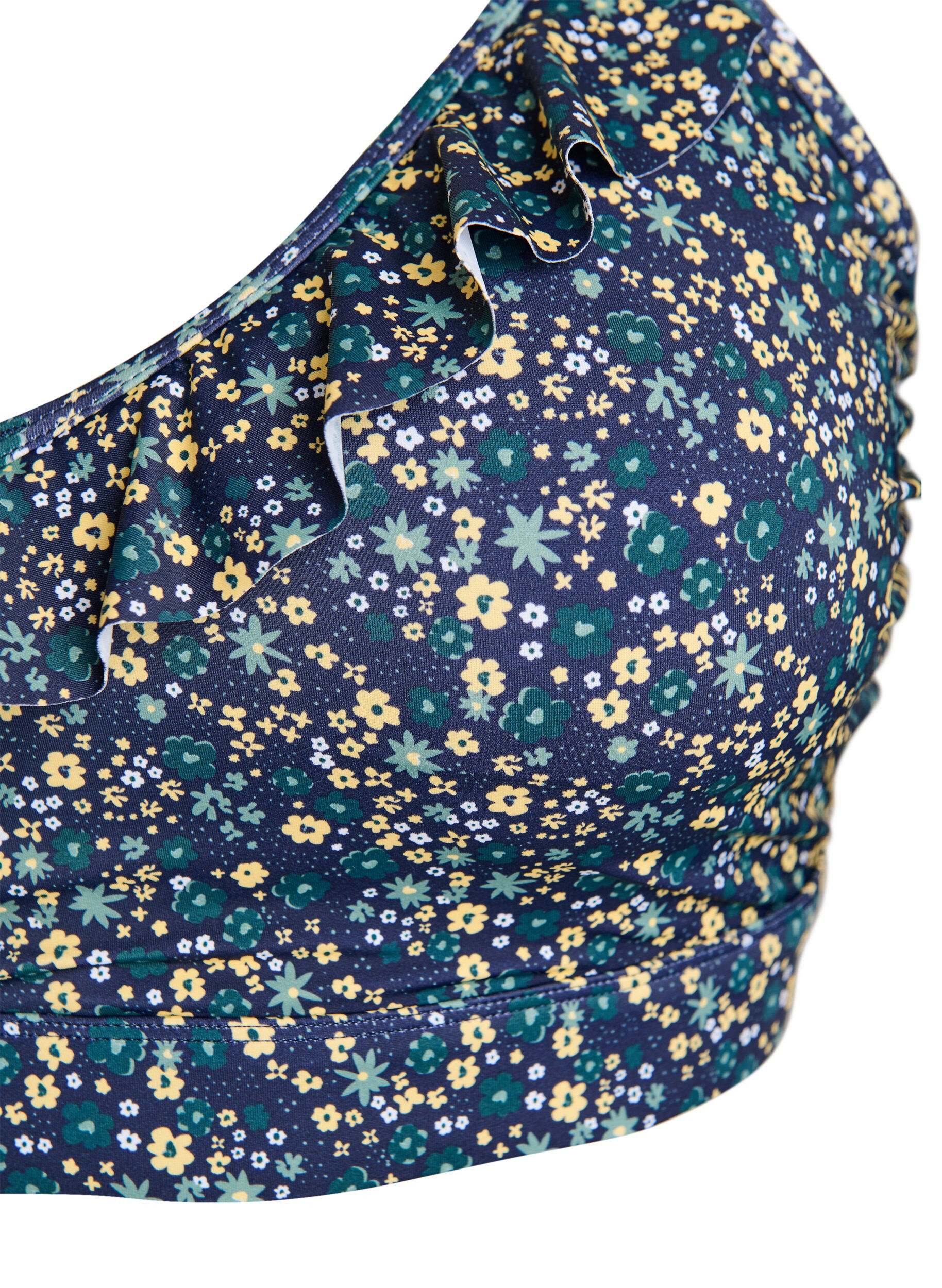 ZizziBlomstrete bikinioverdel med volangdetaljer, Bl&aring;, Packshot image number 2