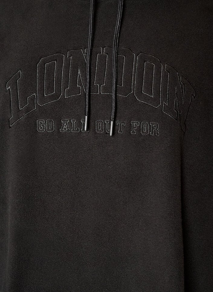 Fleece hettegenser med h&oslash;y hals og brodert tekst, Svart, Packshot image number 2