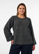 Strikkebluse med rhinesteiner og diamantm&oslash;nster, Gr&aring;, Model image number 0