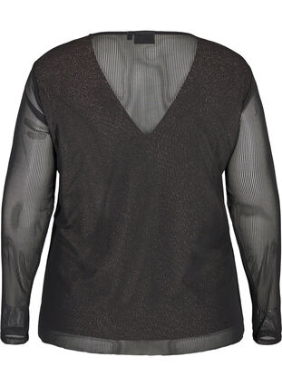 Langermet bluse med lurex og v-hals, Black, Packshot image number 1