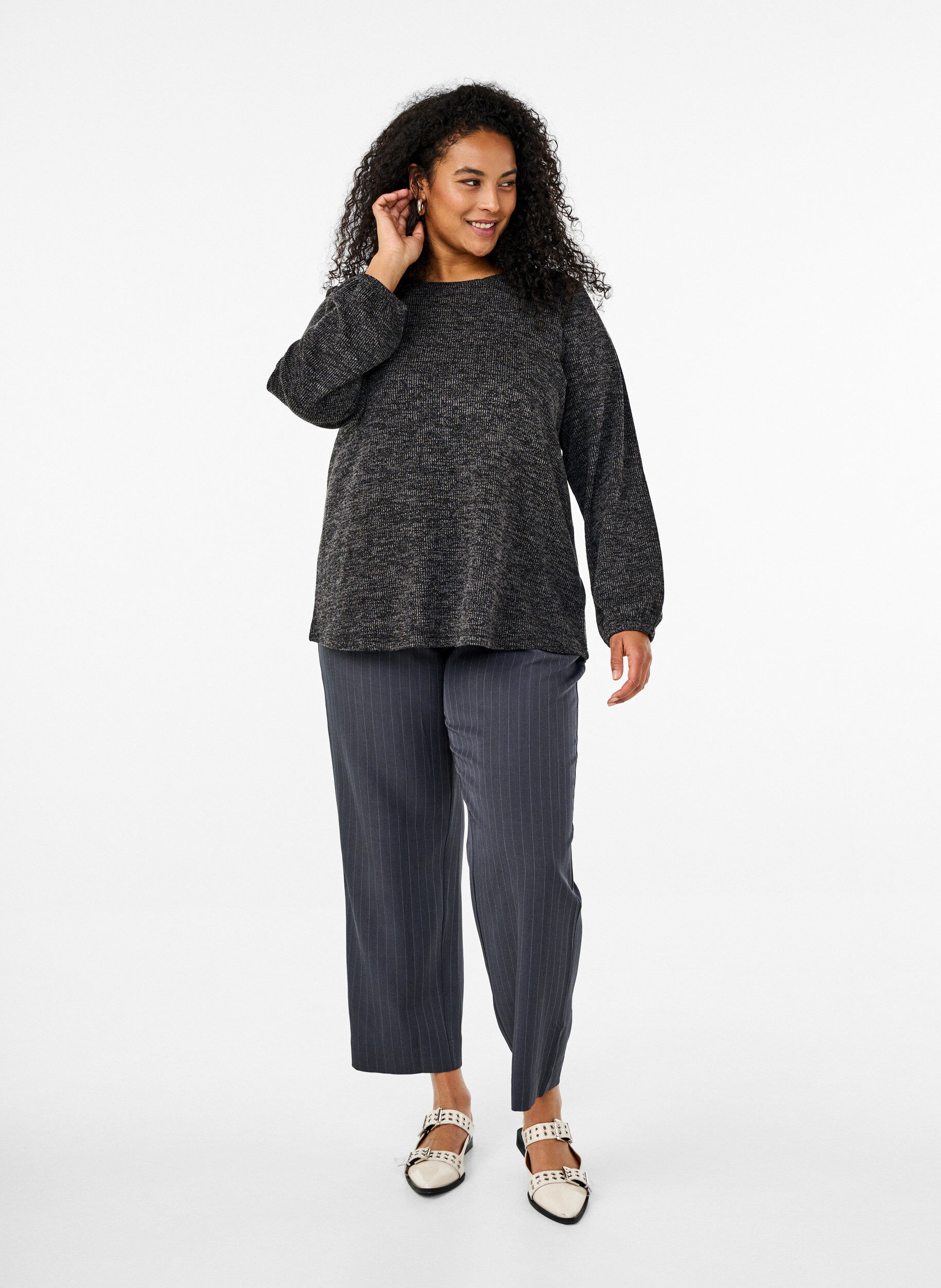 Zizzi FLASH - Jerseybluse med lange ermer, Gr&aring;, Model image number 1