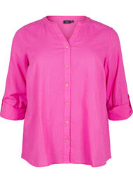 Bomullsbluse med V-hals, Raspberry Rose