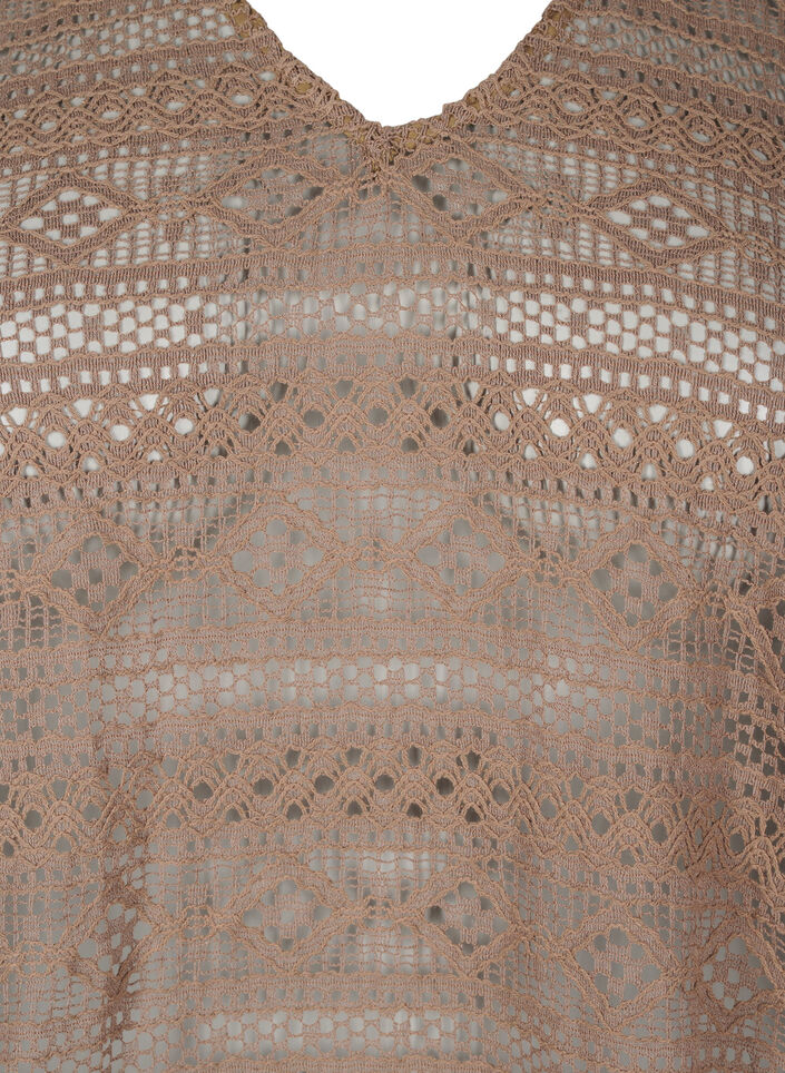 Bluse med hullmønster og 3/4-ermer, Brun, Packshot image number 2