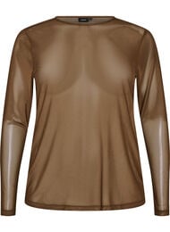 Bluse i mesh med lange ermer, Brun