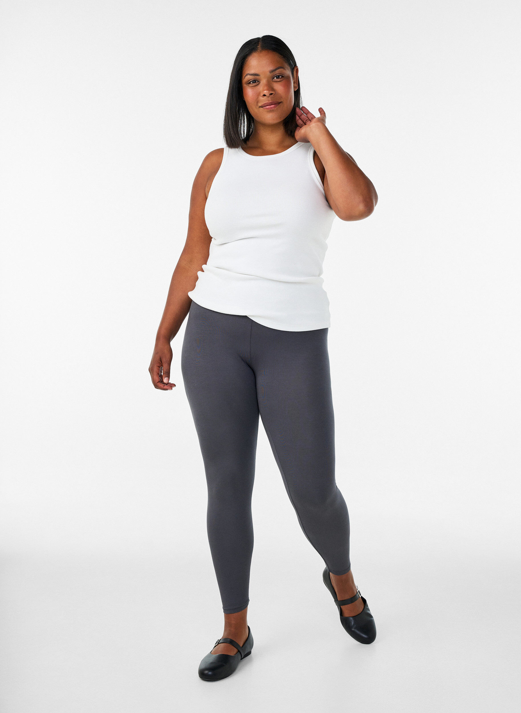 ZizziBasis leggings i viskose, Gr&aring;, Model image number 1