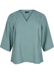 Bluse med 3/4 ermer, Gr&oslash;nn