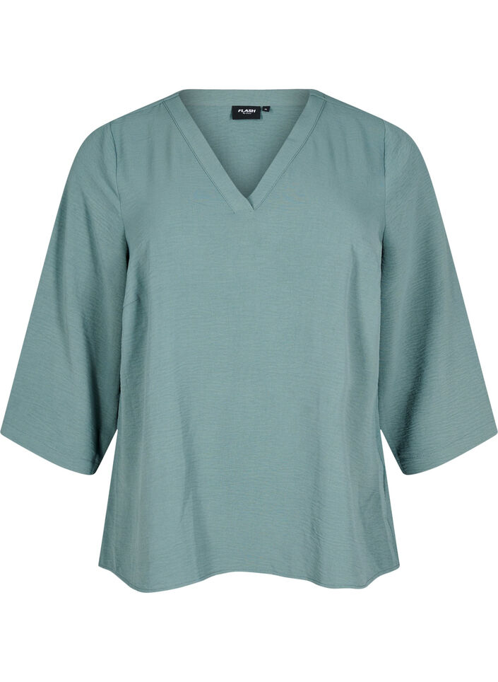 Bluse med 3/4 ermer, Gr&oslash;nn, Packshot image number 0
