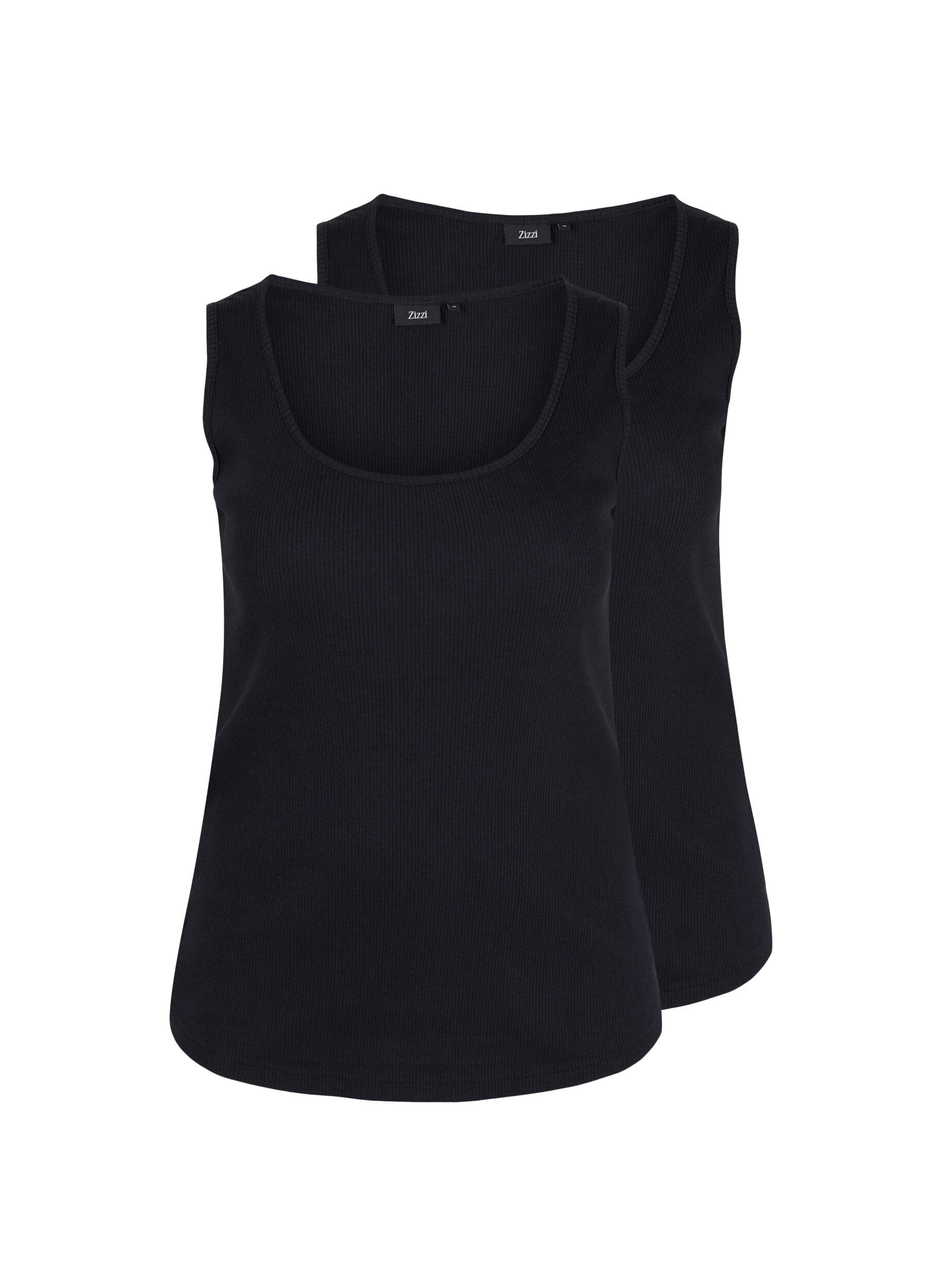 Zizzi Basis tanktopp i en ribbet struktur, 2 stk., Black/Black, Packshot image number 0
