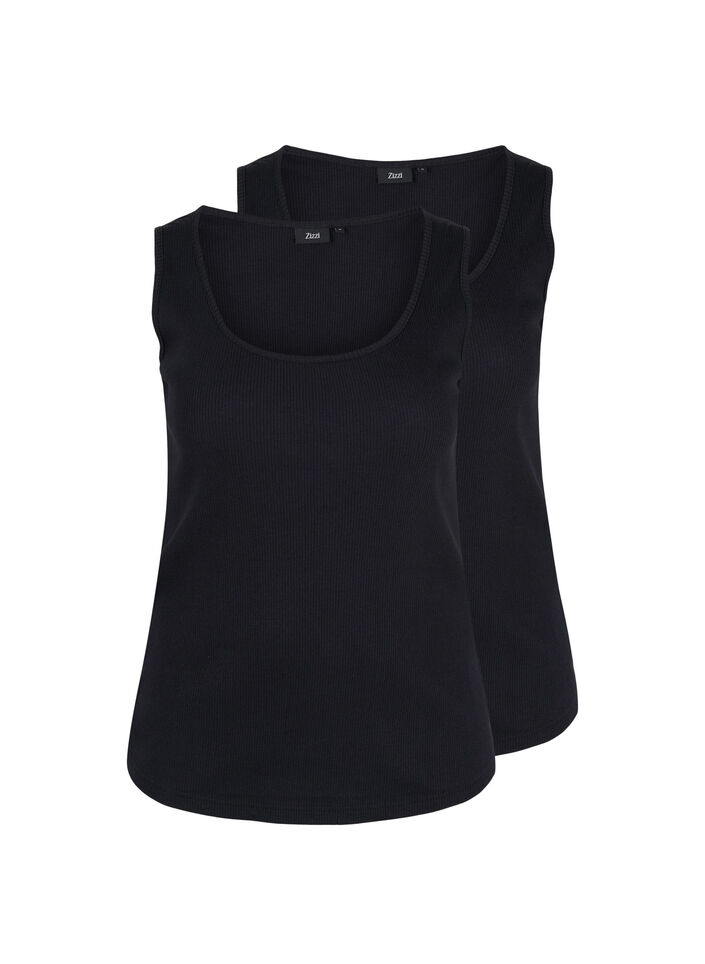 Basis tanktopp i en ribbet struktur, 2 stk., Black/Black, Packshot image number 0