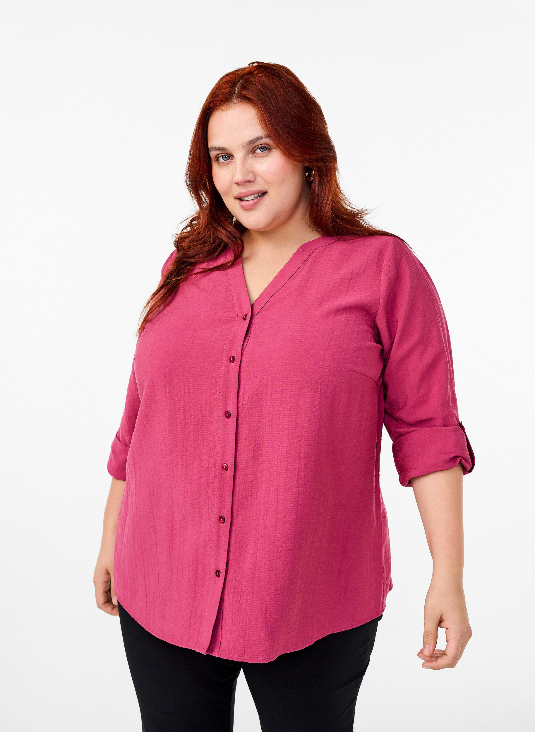 Zizzi Skjortebluse i viskose med 3/4 ermer, Malaga, Model image number 0