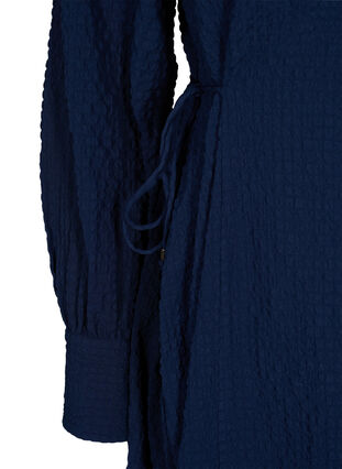 Langermet kjole med V-hals og knyting, Navy Blazer, Packshot image number 2