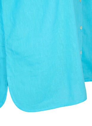 Skjortebluse med knappelukking i bomull-linblanding, Blue Atoll, Packshot image number 3