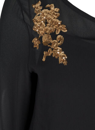Langermet bluse med smock og paljetter, Black, Packshot image number 3