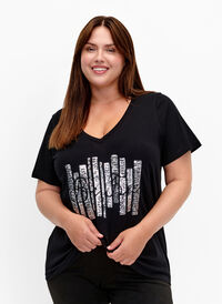T-skjorte i bomull med paljetter, Black W. Be free, Model