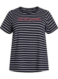 Stripete T-skjorte med teksttrykk, Black Bright White