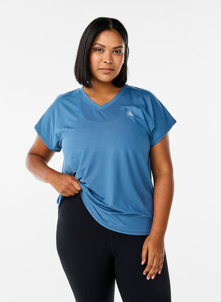 Zizzi Kortermet trenings-t-skjorte med v-hals, Blå, Model image number 0