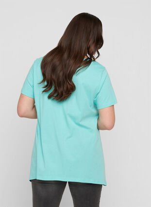 Kortermet T-skjorte i bomull med A-form, Aqua Sky PARIS, Model image number 1