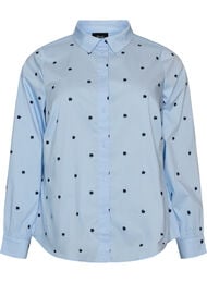 Skjorte med broderte blomster, Bl&aring;