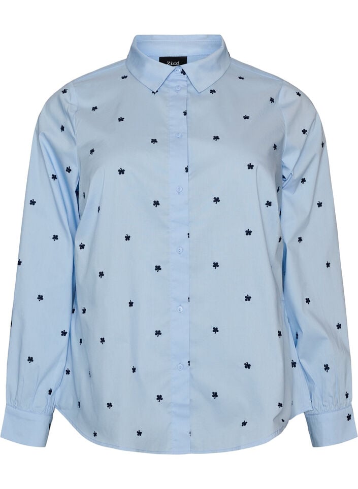 Skjorte med broderte blomster, Bl&aring;, Packshot image number 0