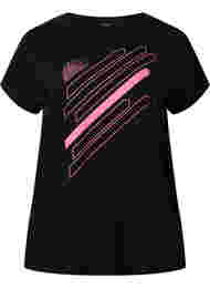 Kortermet trenings T-skjorte med mønster, Black/Pink Print