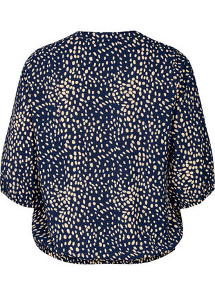Bluse med smock og 3/4-ermer, Navy B./Beige Dot, Packshot image number 1