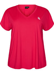 L&oslash;stsittende trenings-t-skjorte med v-hals, Rosa