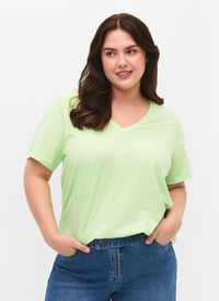 Kortermet basic T-skjorte med V-hals, Paradise Green, Model