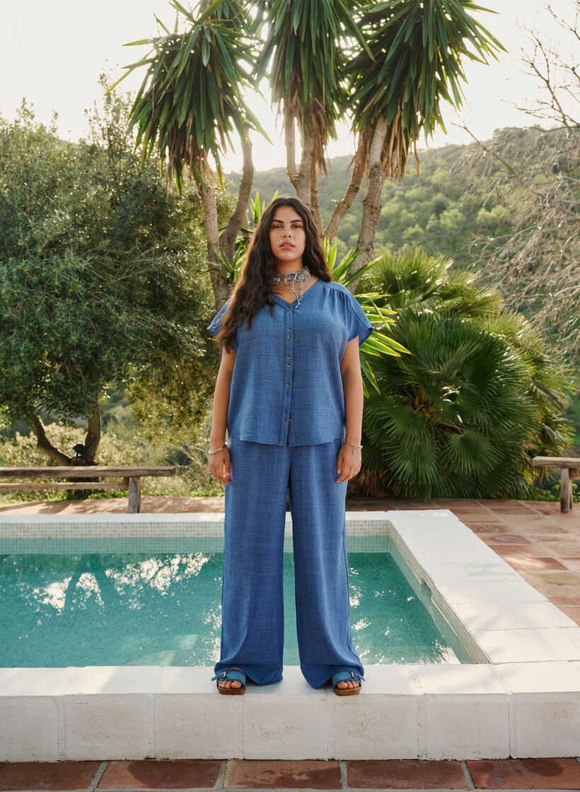 L&oslash;se bukser med elastisk linning og lommer, Bl&aring;, Image image number 0