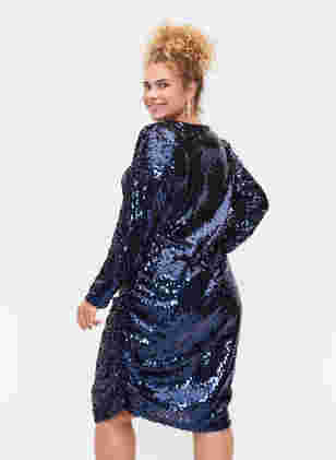 Kjole med paljetter og V-hals, Evening Blue, Model