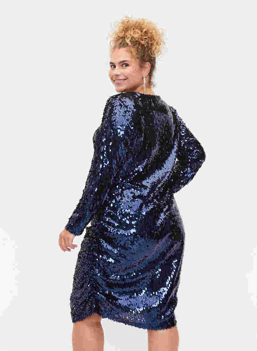 Kjole med paljetter og V-hals, Evening Blue, Model image number 1