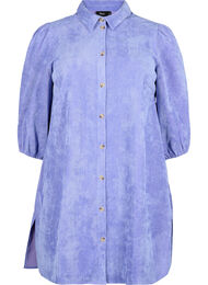 Kordfløyelskjole med 3/4-ermer og knapper, Lavender Violet