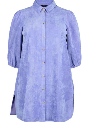 Kordfløyelskjole med 3/4-ermer og knapper, Lavender Violet, Packshot image number 0