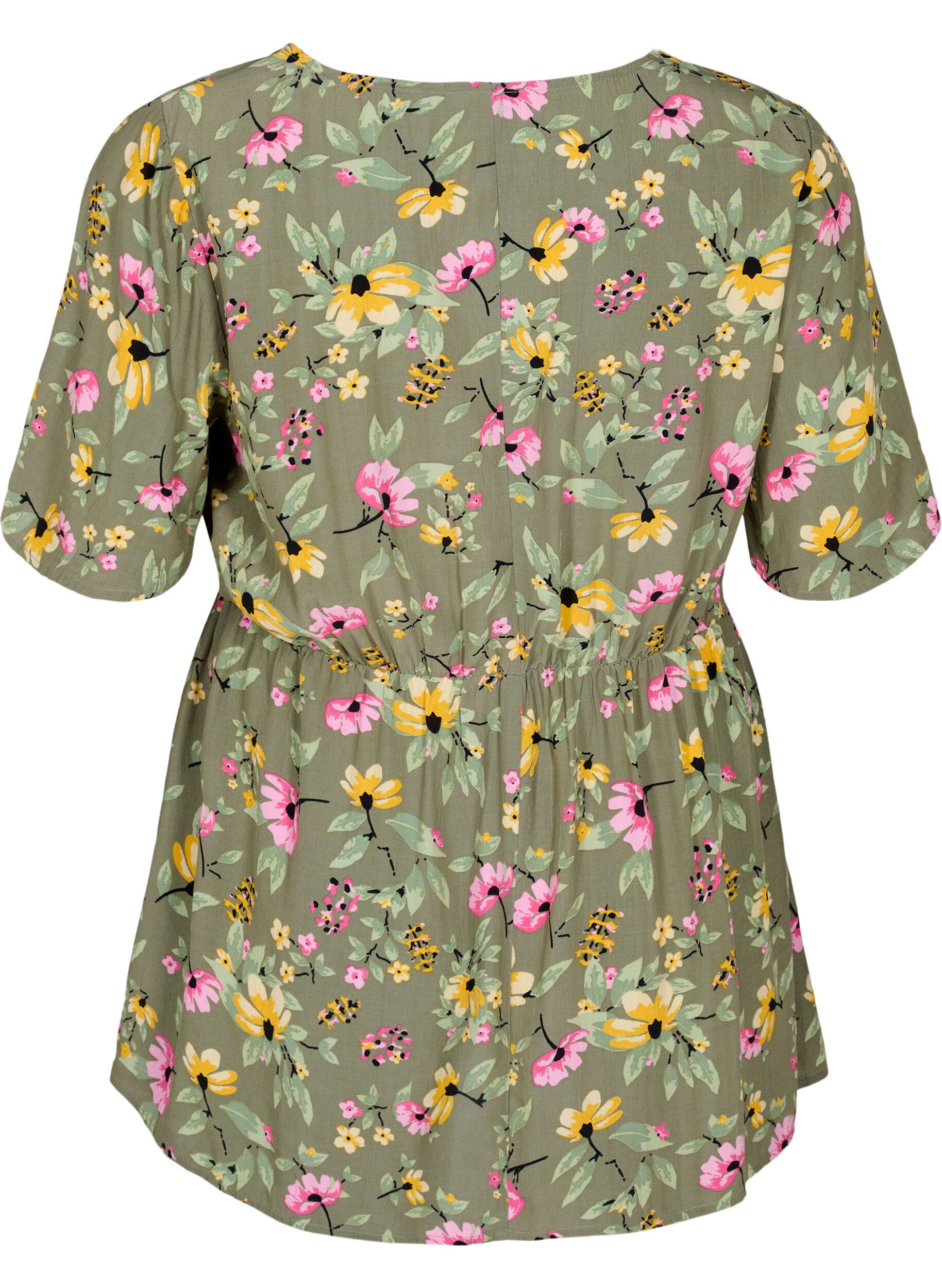 Zizzi Blomstrete bluse til gravide i viskose, Green Flower Print, Packshot image number 1