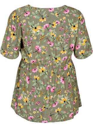 Blomstrete bluse til gravide i viskose, Green Flower Print, Packshot image number 1