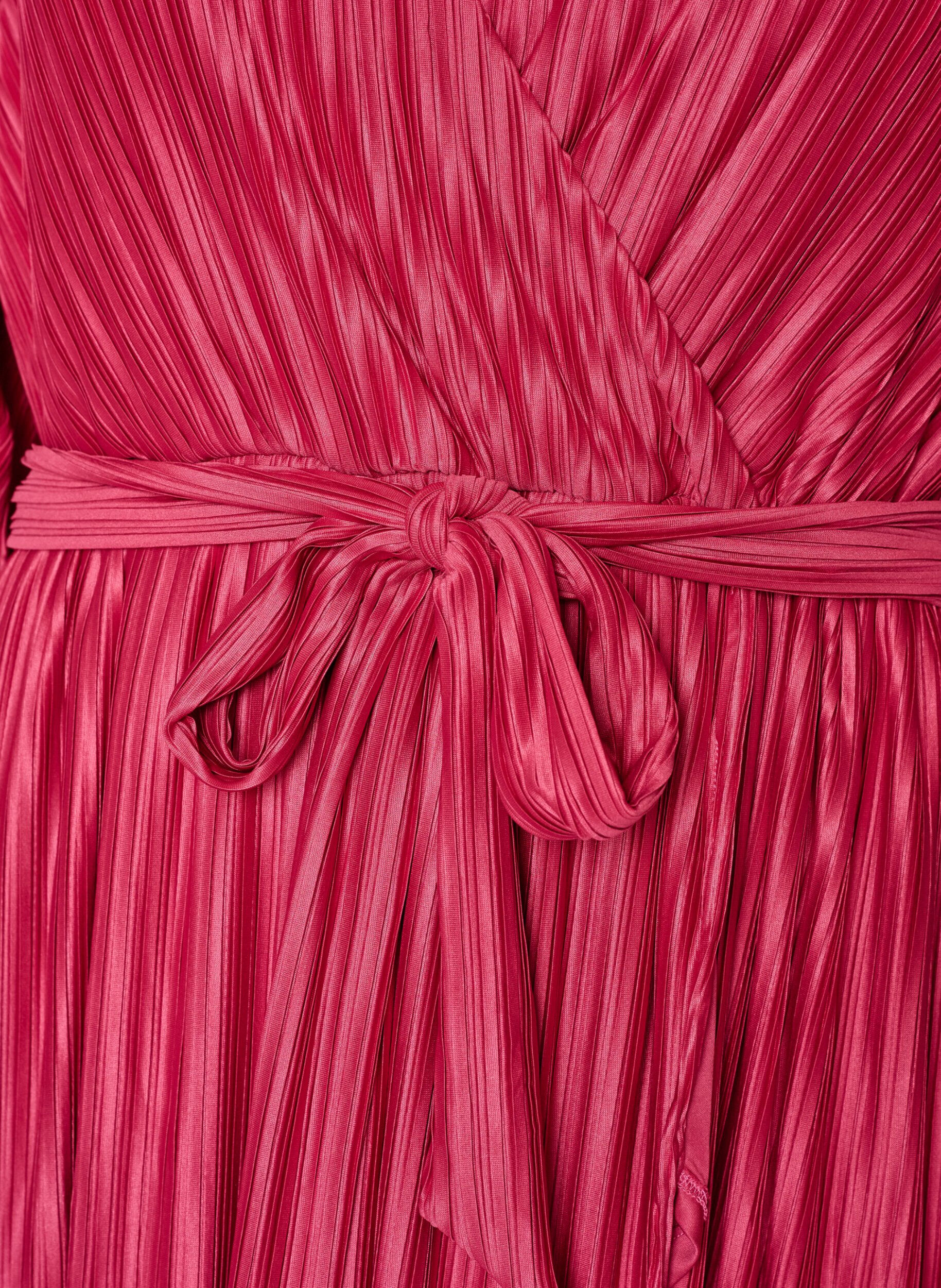 ZizziPlissert midikjole med flaggermus ermer, Rosa, Packshot image number 2