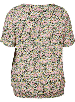 Blomstrete bluse med smock, Pink Flowers AOP, Packshot image number 1
