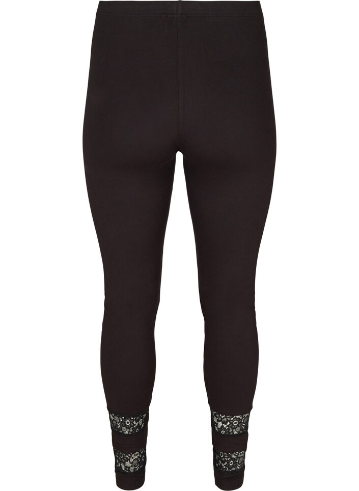 Viskoseleggings med 3/4-lengde og blonder, Black, Packshot image number 1