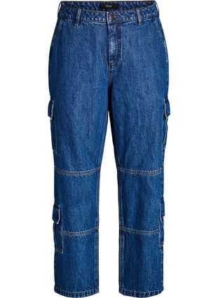Zizzi Høymidjede cargojeans, Blue Denim, Packshot image number 0
