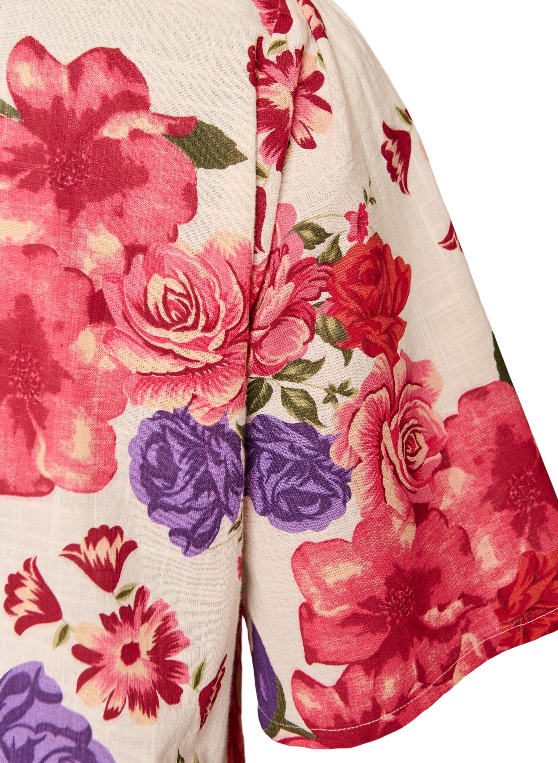 ZizziKortermet bomullsskjorte med V-hals, R&oslash;d, Packshot image number 3