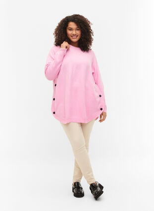 Melert strikkegenser med knappedetaljer, Lilac Sachet Mel., Model image number 2