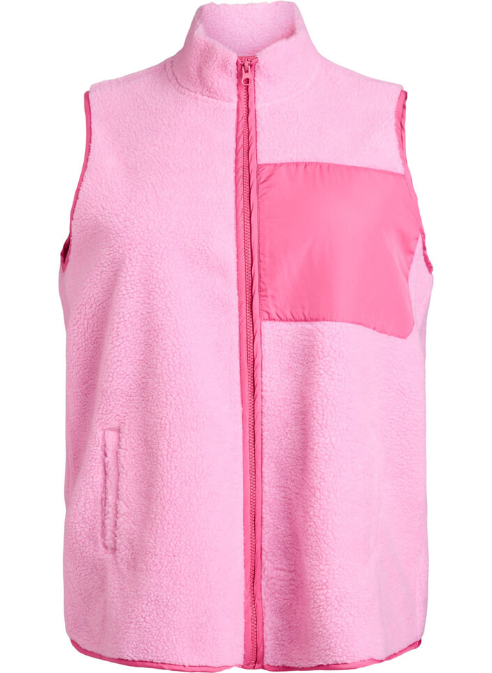 Teddy fleece vest med glidel&aring;s og kontrastdetaljer, Rosa, Packshot image number 0