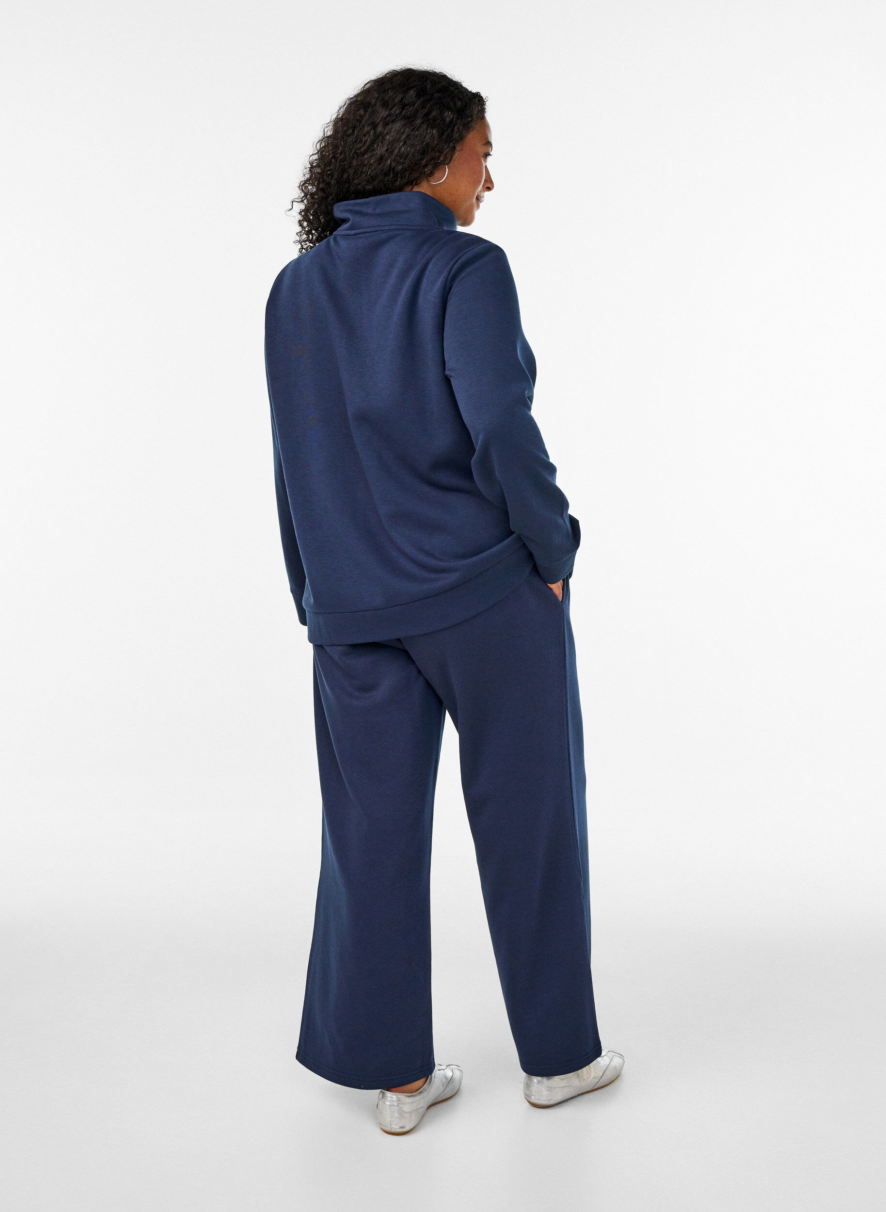 ZizziSweatpants med h&oslash;y midje og vide ben, Bl&aring;, Model image number 1