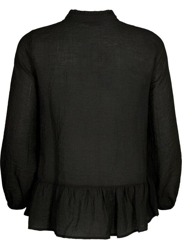 Viskosebluse med peplum, Svart, Packshot image number 1