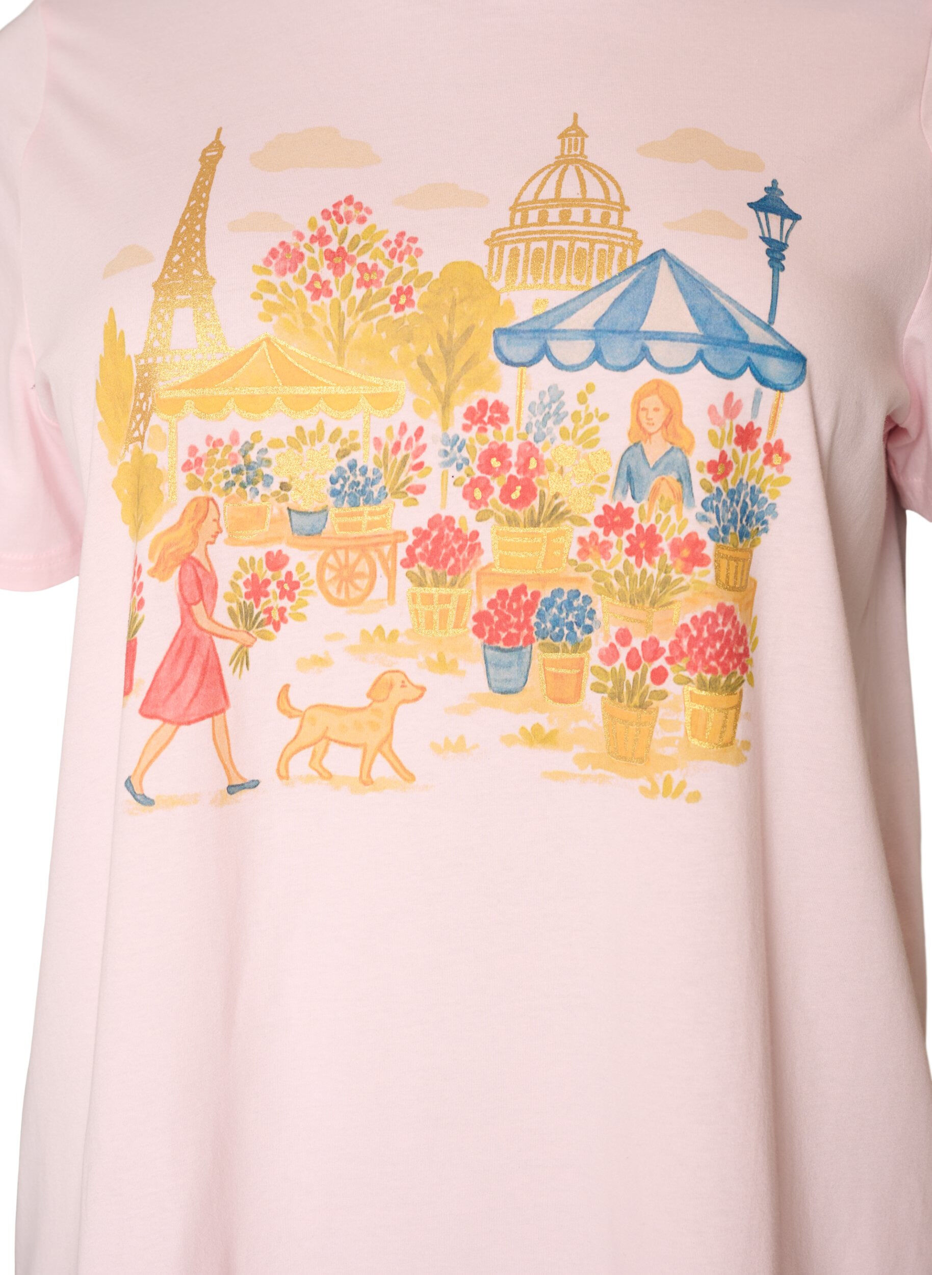 ZizziT-skjorte i &oslash;kologisk bomull med fronttrykk, Rosa, Packshot image number 2